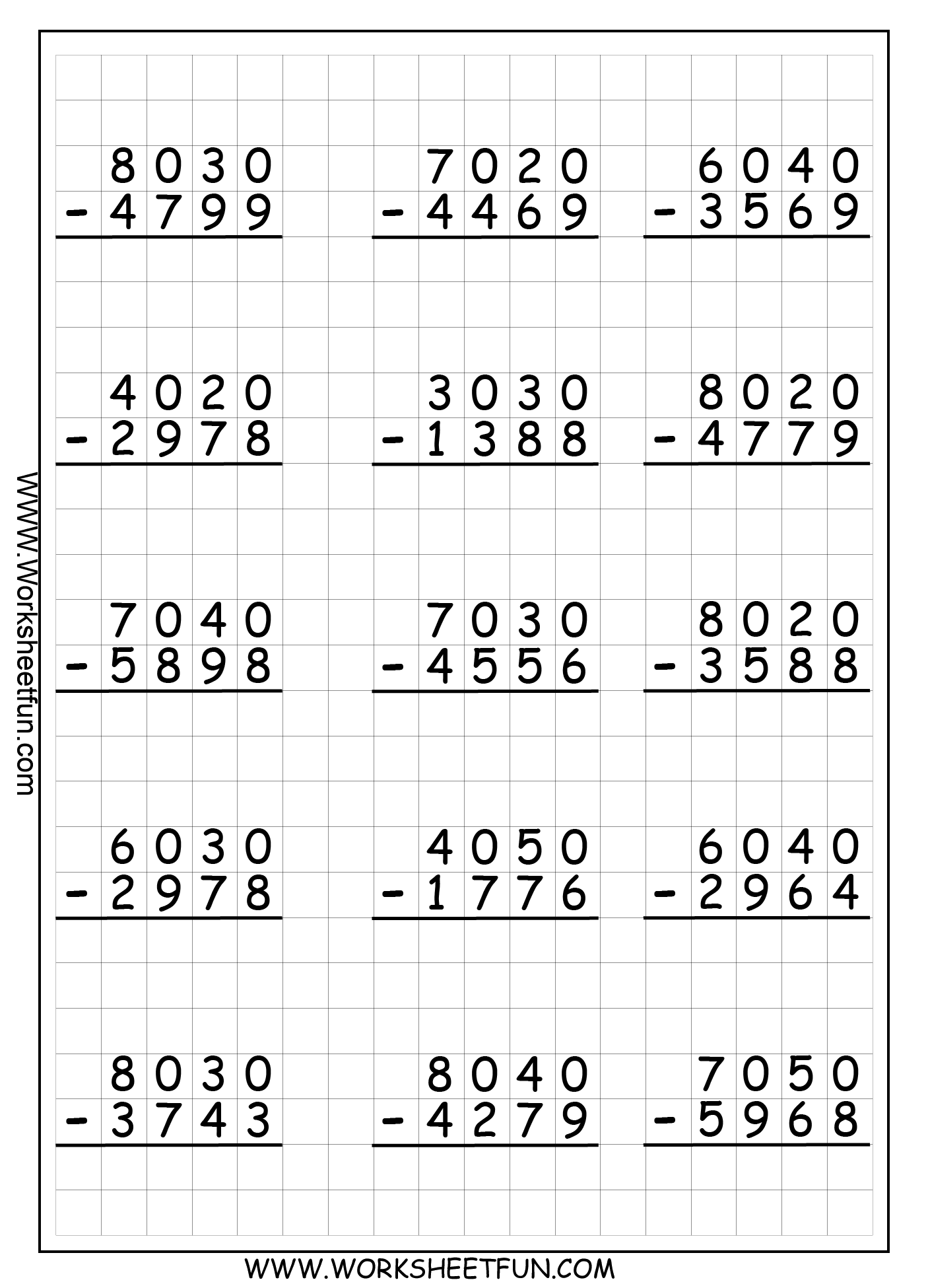 30 Math Worksheets 4 Digit Subtraction