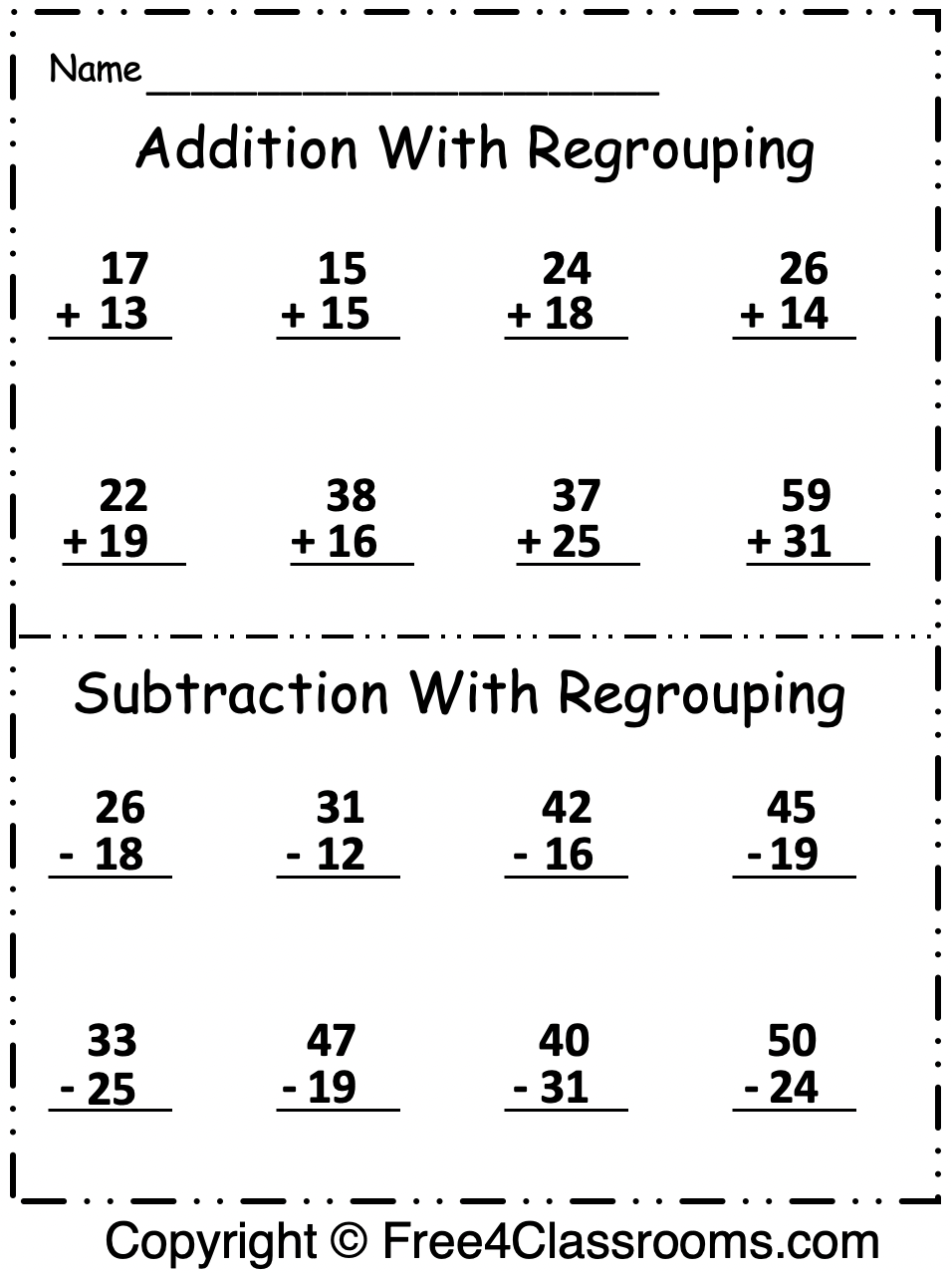 35 Math Worksheets 4 Digit Subtraction