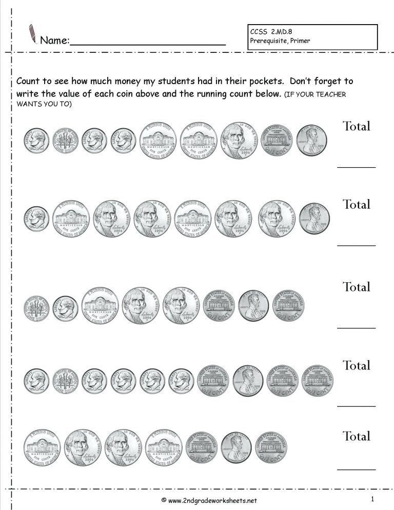 21 2Nd Grade Worksheets Free Printables Money